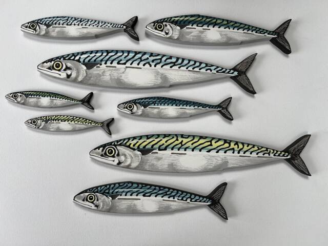 Hand-Made Mackerel Sculptures, Fish Wall Art, Decor, Marine Shoal, Gift, Original Art - image 1