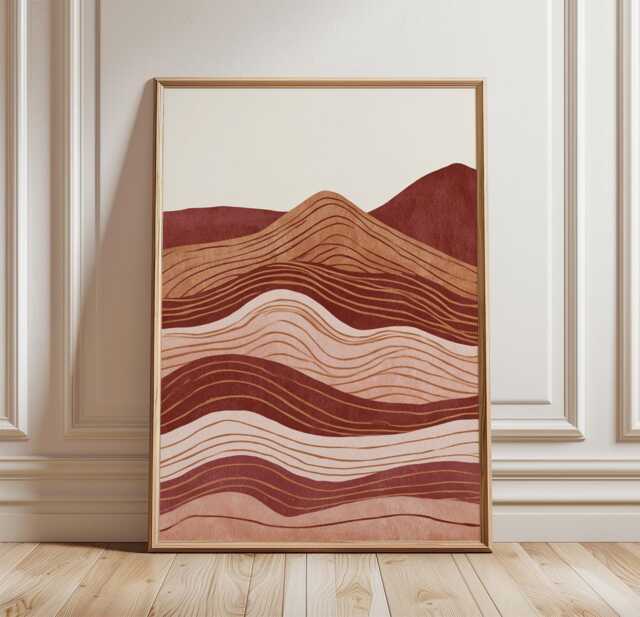 Abstract Desert Landscape Poster, Terracotta Wave Wall Art, Minimal Earth Tone Print - image 1