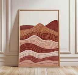 Abstract Desert Landscape Poster, Terracotta Wave Wall Art, Minimal Earth Tone Print - thumbnail 1
