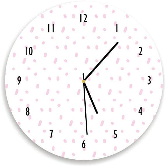 Hand Drawn Dots Wall Clock - Polka Nursery Wall Playroom Pink & White Room - image 1