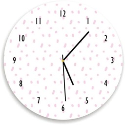 Hand Drawn Dots Wall Clock - Polka Nursery Wall Playroom Pink & White Room - thumbnail 1