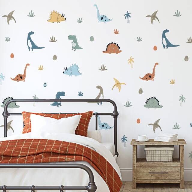 Dinosaur Wall Stickers - Decals For Kids' Bedroom, Nursery, Playroom PVC-Free, No Odour Reusable Peel & Stick Fabric Decal - image 1
