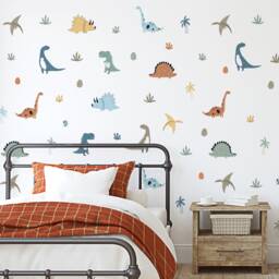 Dinosaur Wall Stickers - Decals For Kids' Bedroom, Nursery, Playroom PVC-Free, No Odour Reusable Peel & Stick Fabric Decal