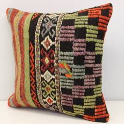Vintage Kilim Pillow Cover 18x18, Wool Chevron Throw Cushion - thumbnail 3