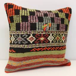 Vintage Kilim Pillow Cover 18x18, Wool Chevron Throw Cushion - thumbnail 2