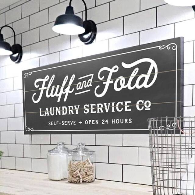 Laundry Wall Decor Art - Wrapped Canvas Sign Fluff & Fold Service Co Farmhouse Room Wash - image 1