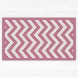 Pink Chevron Area Rug, Printed Linoleum Vinyl Mat. Art Mat With Zig-Zag Geometric Design - thumbnail 2