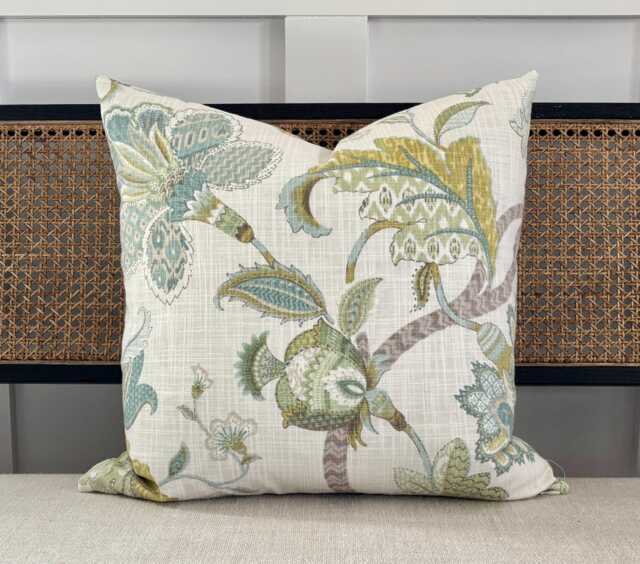 Jacobean Floral Throw Pillows Blue Green Farmhouse Cushion Covers 18x18 20x20 22x22 24x24 Euro Sham Lumbar Lowcountry Design - image 1
