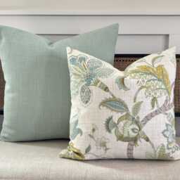 Jacobean Floral Throw Pillows Blue Green Farmhouse Cushion Covers 18x18 20x20 22x22 24x24 Euro Sham Lumbar Lowcountry Design - thumbnail 3