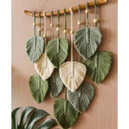 Leaves Wall Art, Macrame Hanging, Mid Century Modern, Scandinavian Decor, Botanical Boho Monstera Albo, L02 - thumbnail 1