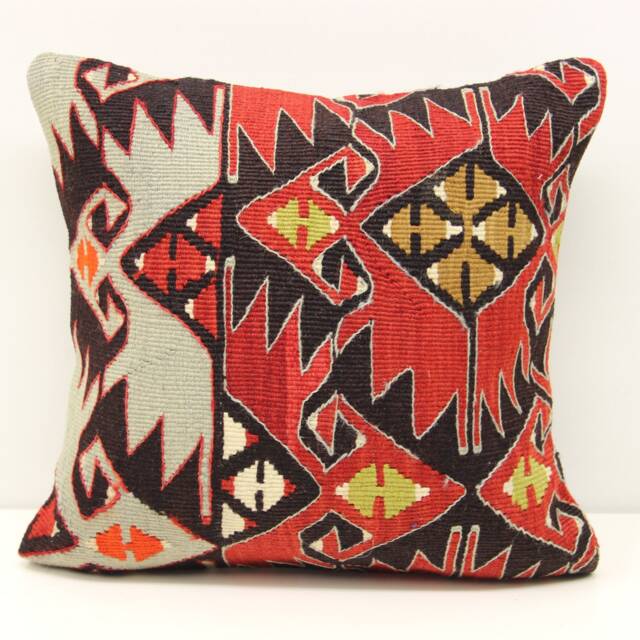 Vintage Kilim Pillow Cover 16x16, Turkish Boho Home Decor - image 1