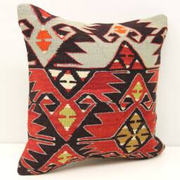 Vintage Kilim Pillow Cover 16x16, Turkish Boho Home Decor - thumbnail 2