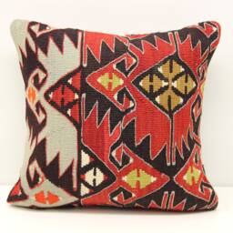 Vintage Kilim Pillow Cover 16x16, Turkish Boho Home Decor - thumbnail 1