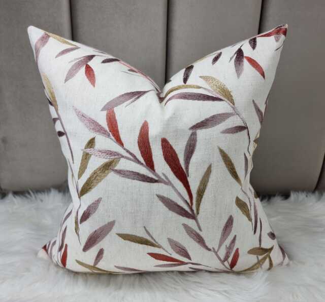 Langley John Lewis & Partners Rosehip/Lilac Embroidered Leaf Trail Cushion Cover/ Throw Cover - image 1