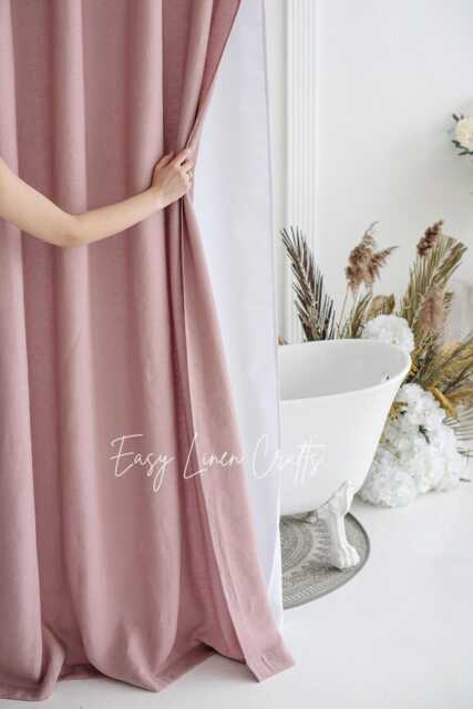Linen Shower Curtain With Waterproof Lining, Drape, Custom Clawfoot Tub Curtain, Bathtub/ Boho - image 1