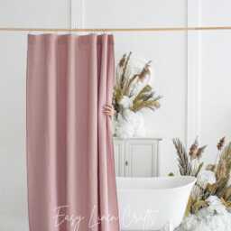 Linen Shower Curtain With Waterproof Lining, Drape, Custom Clawfoot Tub Curtain, Bathtub/ Boho - thumbnail 3