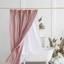Linen Shower Curtain With Waterproof Lining, Drape, Custom Clawfoot Tub Curtain, Bathtub/ Boho - thumbnail 2