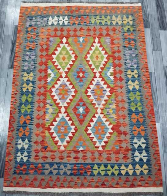 Kilim Rug Classic, Handmade Artisan Afghan Turkish, Scandinavian, Navajo, Bohemian Flatweave, Natural Wool 199x142 cm - image 1