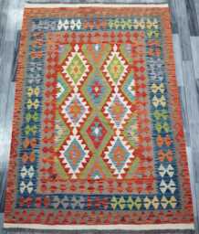 Kilim Rug Classic, Handmade Artisan Afghan Turkish, Scandinavian, Navajo, Bohemian Flatweave, Natural Wool 199x142 cm - thumbnail 1
