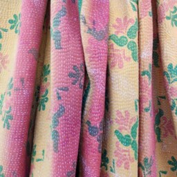 Vintage Kantha Quilt Handmade Recycled Cotton Blanket - thumbnail 3