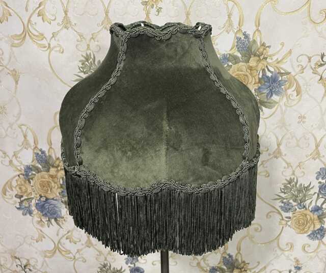 Green Velvet Lampshade Handmade Victorian Style With Fringe - image 1