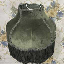 Green Velvet Lampshade Handmade Victorian Style With Fringe - thumbnail 3