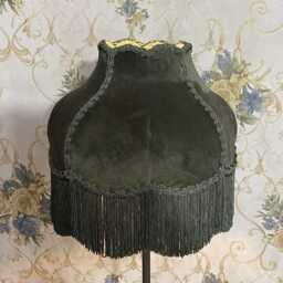 Green Velvet Lampshade Handmade Victorian Style With Fringe - thumbnail 2