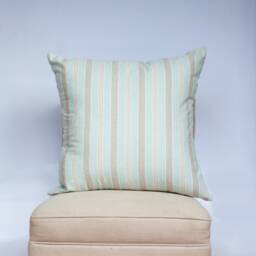 Marina Nautical Stripe Extra-Large Cushion. Aqua Blue & Linen Look Preppy Design. 23X23 - thumbnail 1