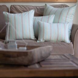 Marina Nautical Stripe Extra-Large Cushion. Aqua Blue & Linen Look Preppy Design. 23X23 - thumbnail 2