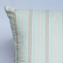 Marina Nautical Stripe Extra-Large Cushion. Aqua Blue & Linen Look Preppy Design. 23X23 - thumbnail 3