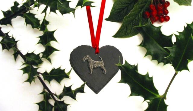 Airedale Terrier Slate Heart Ornament With Pewter Motif, Christmas Decoration - image 1