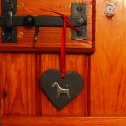 Airedale Terrier Slate Heart Ornament With Pewter Motif, Christmas Decoration - thumbnail 4