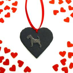 Airedale Terrier Slate Heart Ornament With Pewter Motif, Christmas Decoration - thumbnail 2