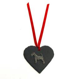 Airedale Terrier Slate Heart Ornament With Pewter Motif, Christmas Decoration - thumbnail 3