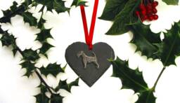 Airedale Terrier Slate Heart Ornament With Pewter Motif, Christmas Decoration