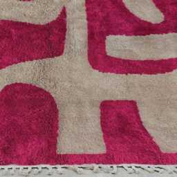 Modern Moroccan Rug -Pink & Gray Abstract Wave - Handmade Wool Shag Area Rug, Beni Ourain Inspired Carpet, Contemporary Berber - thumbnail 3