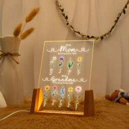 Personalized First Mom Now Grandma Night Light, Custom Birth Month Flower Lamp, Birthday Gift For Mum, Grandma, Nana, Christmas Her