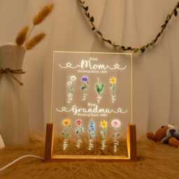 Personalized First Mom Now Grandma Night Light, Custom Birth Month Flower Lamp, Birthday Gift For Mum, Grandma, Nana, Christmas Her - thumbnail 2