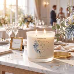 Double Wick Wedding Candle Gift Personalised Tropical Heart Candle, Frosted Glass Elegance - 80 Hours Burn Time, Five Scents Available - thumbnail 2