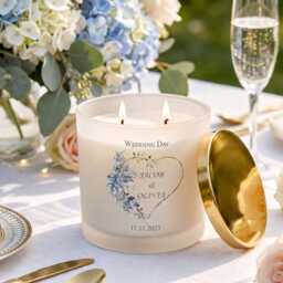 Double Wick Wedding Candle Gift Personalised Tropical Heart Candle, Frosted Glass Elegance - 80 Hours Burn Time, Five Scents Available - thumbnail 3