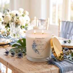 Double Wick Wedding Candle Gift Personalised Tropical Heart Candle, Frosted Glass Elegance - 80 Hours Burn Time, Five Scents Available - thumbnail 4
