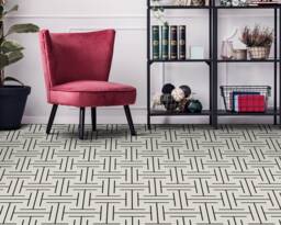 Hatch Minimal Pattern Vinyl Flooring, White Linoleum in Roll, Black Abstract Decor, Lines Aesthetic Room Vivid Colors Inks - thumbnail 1
