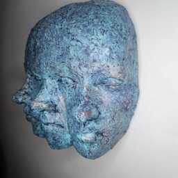 Handmade Triple Face Wall Mask Oxidized Bronze & Blue Resin Sculpture - thumbnail 2