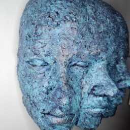 Handmade Triple Face Wall Mask Oxidized Bronze & Blue Resin Sculpture - thumbnail 3