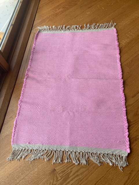 "Pink Rug, Pink Cotton Made From Recycled Lanyard Remnants, 37 3/4"" L X 26 1/2" - image 1
