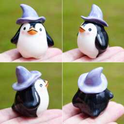 Handcrafted Halloween Cat Figurine Ceramic Candy Corn Decor - thumbnail 2