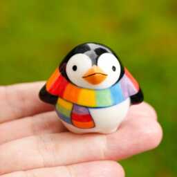 Handcrafted Halloween Cat Figurine Ceramic Candy Corn Decor - thumbnail 4
