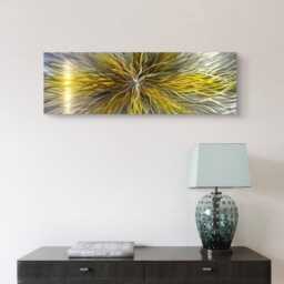 Nova. Abstract Metal Wall Art, Yellow, Grey & Silver. Indoor/Outdoor Decor - thumbnail 1