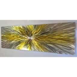 Nova. Abstract Metal Wall Art, Yellow, Grey & Silver. Indoor/Outdoor Decor - thumbnail 2