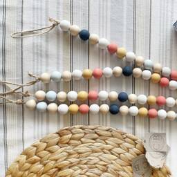 Seaside Beaded Curtain Tiebacks Navy, Coral, & Wood - thumbnail 3